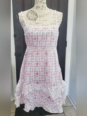 Envogue in Love White and Pink 100% Cotton Floral Nightdress M